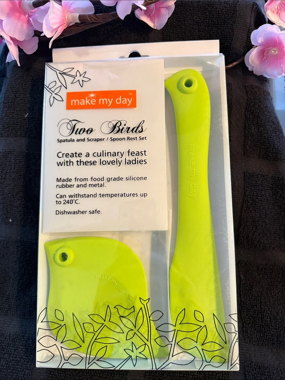 Make My Day Two Birds Lemon Green Silicone Spatula & Scraper Set